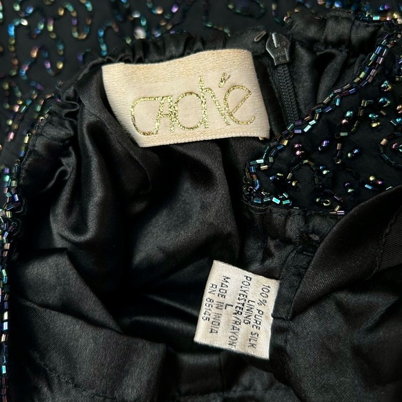 Vintage 90's Cache Black Silk Beaded Sequin Halter Gown Maxi Dress Size Large - Picture 14 of 16